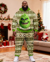 Big & Tall Men's Christmas Green-haired Monster Hoodie Set